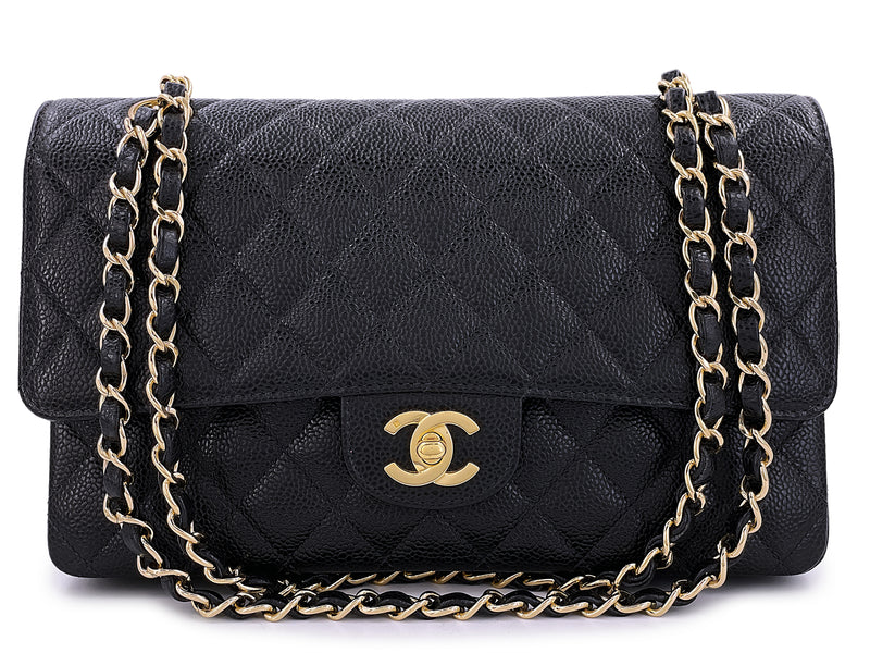 Chanel 2002 Vintage Black Caviar Medium Classic Double Flap Bag 24k GHW