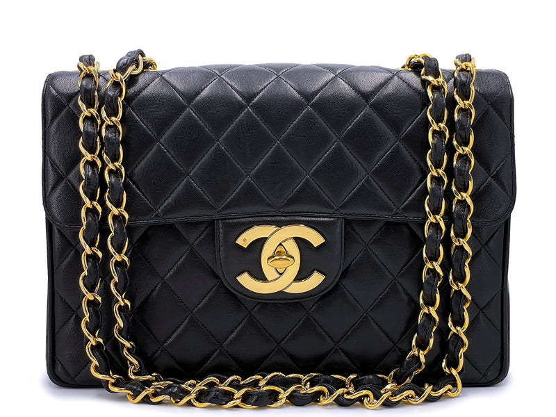 Chanel Vintage Jumbo Classic Flap Bag 1994 Black Lambskin 24k GHW