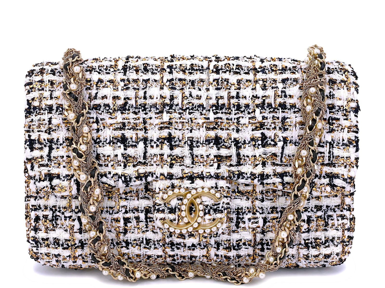 Rare Chanel 2014 Tweed and Pearl Westminster Flap Bag GHW BS7