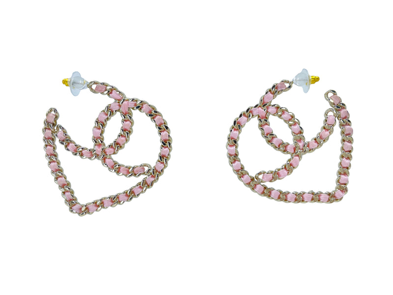 Chanel 09C Pink Woven Chain CC Logo Heart Hoop Earrings – Boutique Patina
