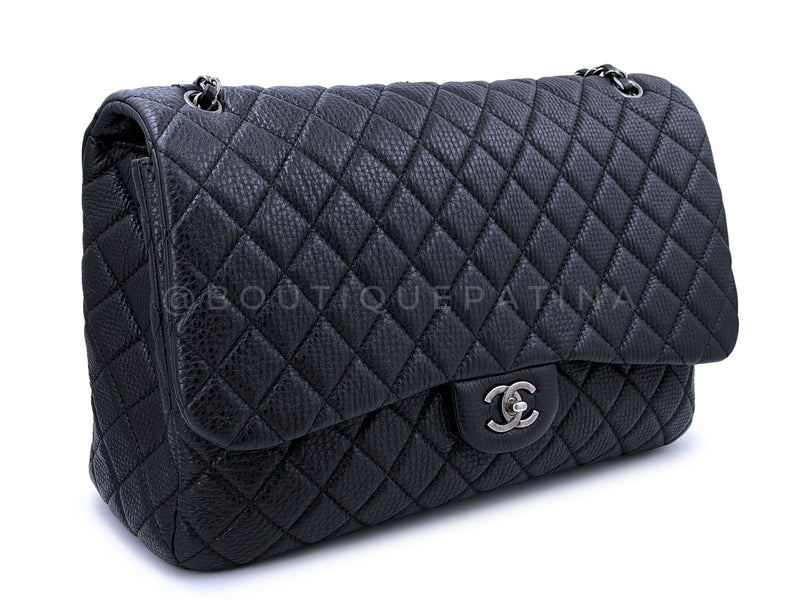 Chanel Metallic Grey Quilted Calfskin Small XXL Airline Travel Single Flap Bag Ruthenium Hardware, 2019 (Like New)