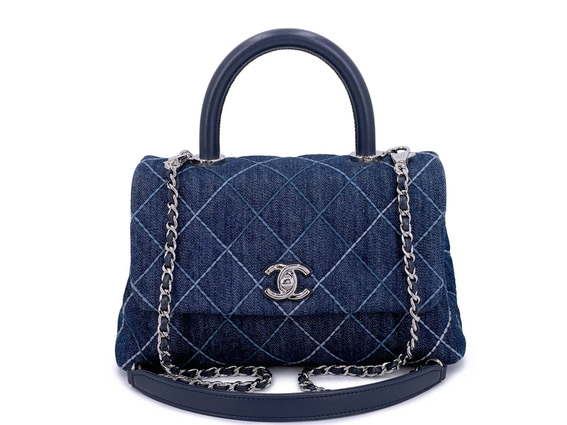 Chanel Blue Denim Small Coco Handle Kelly Bag SHW