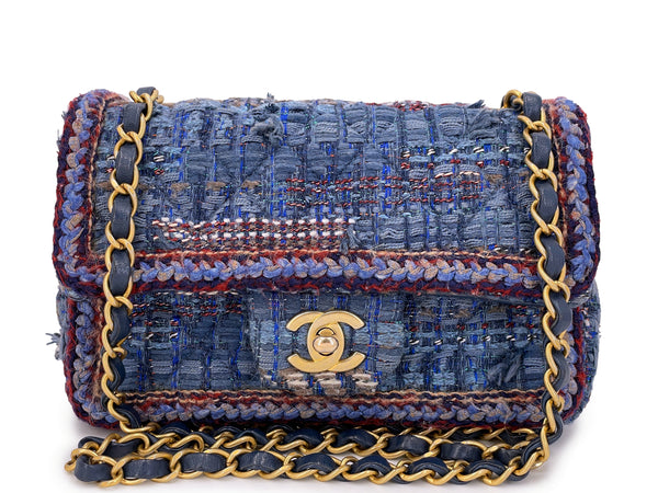 Chanel 2018 Paris Hamburg Blue Tweed Rectangular Mini Flap Bag