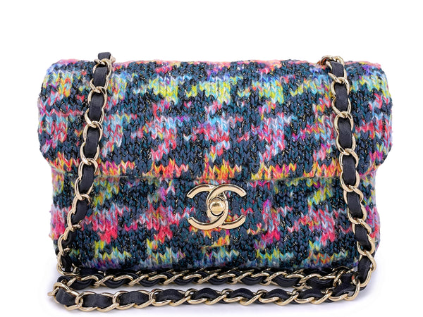 Chanel Rainbow Tweed Houndstooth Wool Rectangular Mini Flap Bag GHW