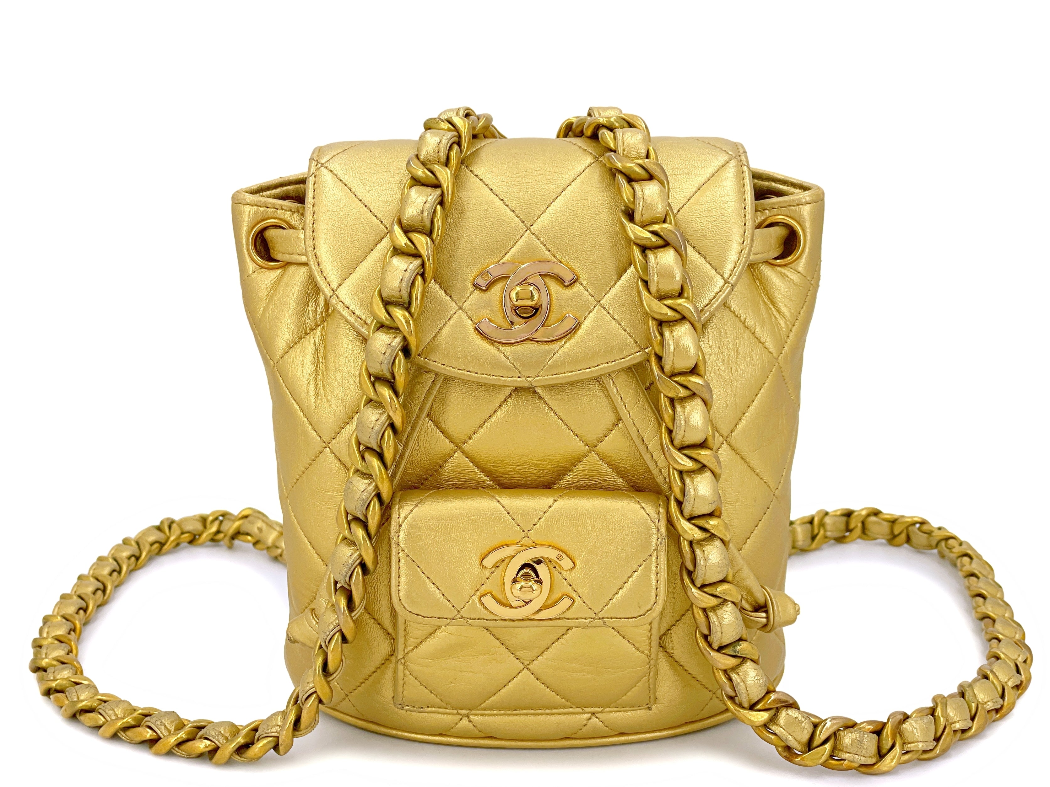CHANEL Green Tweed Small Duma Gold Hardware Evening Shoulder Backpack Bag