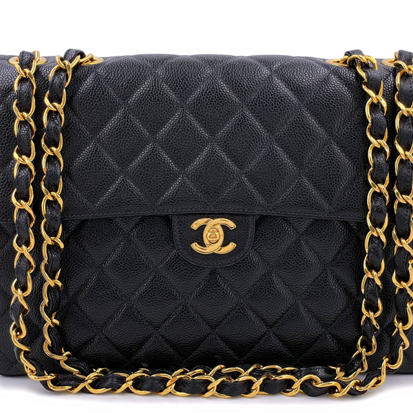 Chanel Vintage 1998 Black Caviar Classic Jumbo Flap Bag 24k GHW