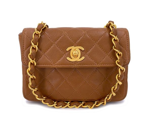 Vintage Gold Plated Chanel White Caviar Mini Square Flap Crossbody Bag 24k  GHW