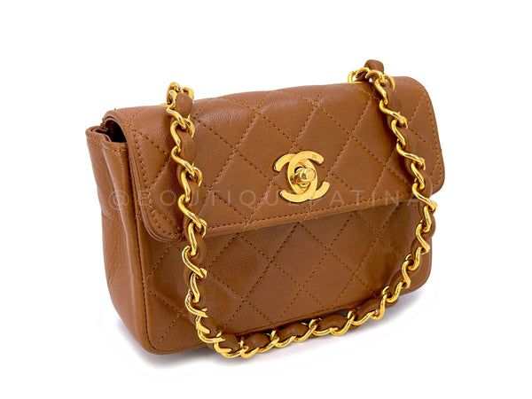 Chanel Vintage 1990 Nut Brown Extra Mini Crossbody Flap Bag 24k GHW