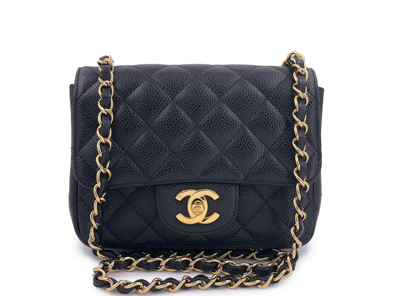 Chanel 2008 Vintage Black Caviar Classic Square Mini Flap Bag 24k
