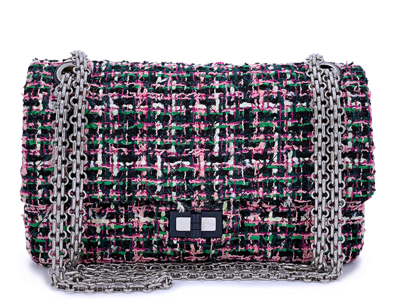 Chanel 3 Compartment Flap Bag Quilted Multicolor Tweed Medium