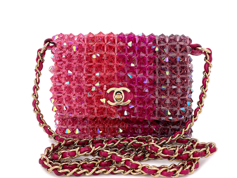 Chanel Pink Crystal Iridescent Rainbow Micro Mini Crossbody Flap Bag –  Boutique Patina