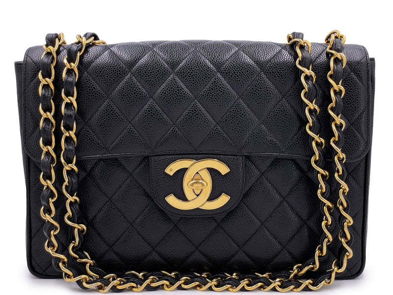 Chanel 1994 Vintage Black Caviar Jumbo Classic Flap Bag 24k GHW