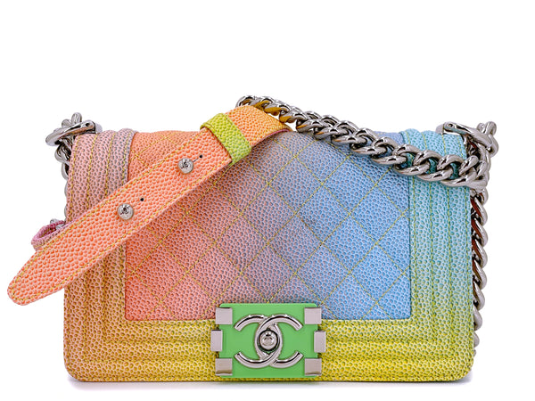 Old Medium Chanel Boy Bag - Rainbow Quilted Caviar Handbag