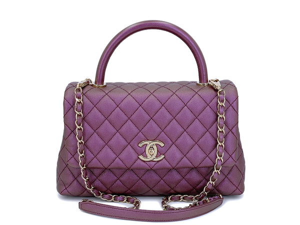 Chanel Irisdescent Purple Caviar Small-Medium Coco Handle Kelly Flap Bag GHW