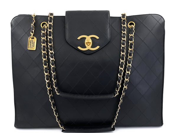 Rare Condition Chanel Vintage Black Weekender Supermodel XL Shopper Tote Bag 24k GHW