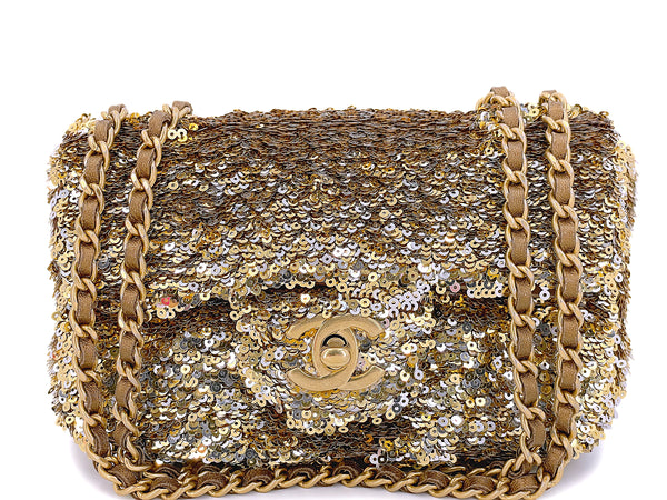 Chanel 2014 Gold Sequin Rectangular Mini Flap Bag