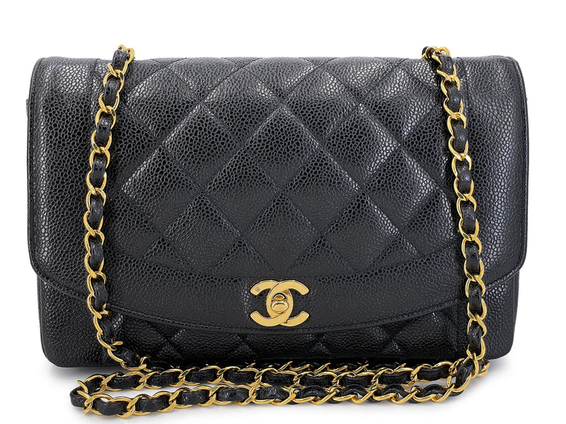 Chanel Vintage 1993 Black Caviar Medium Diana Flap Bag 24k GHW