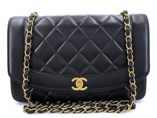 Chanel 1994 Vintage Medium Diana Flap Bag Black Lambskin 24k GHW
