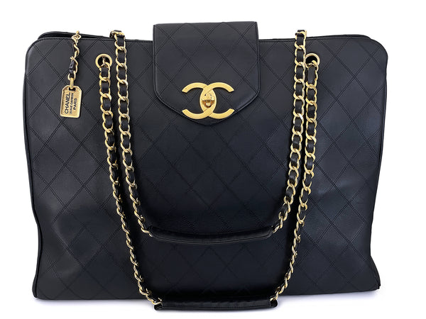 Chanel 1994 Black Quilted Supermodel XL Weekender Tote Bag 24k GHW