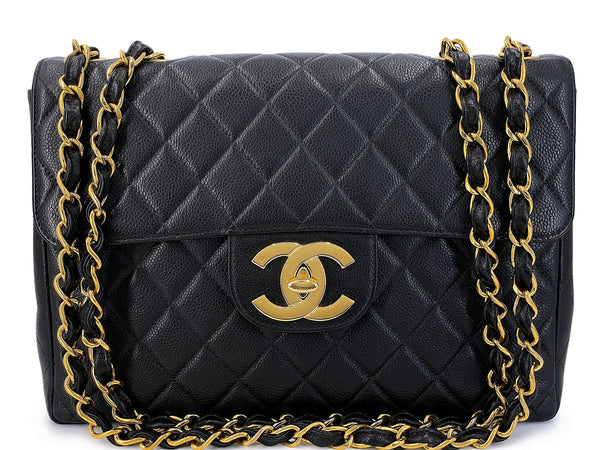 Chanel Vintage Caviar Jumbo Flap Bag 1997 Black Classic 24k GHW