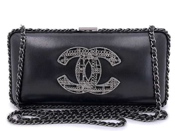 Chanel 2013 Tweed Motif CC Chain Around Evening Clutch Bag RHW Black