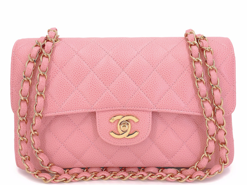 Authentic Chanel Mini Rectangular Sakura Pink Lambskin Gold Hardware