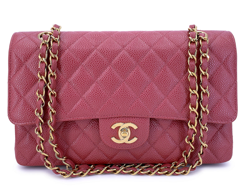 Pristine Chanel Dark Pink Vintage Caviar Medium Classic Double Flap Bag 24k GHW