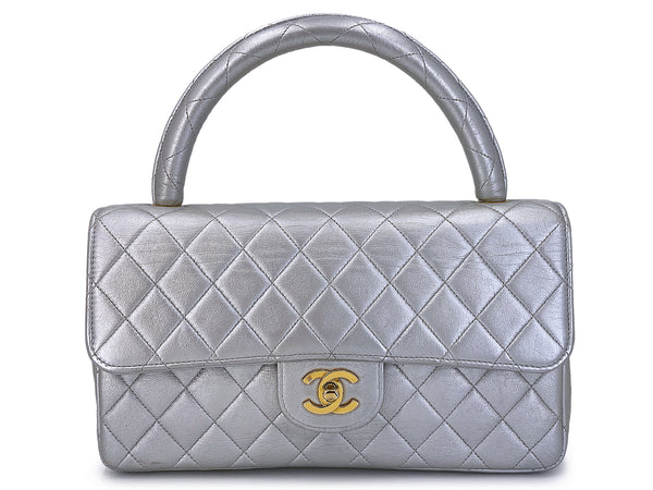茶*様 Chanel Silver ヴィンテージバッグ Chanel 1994 Vintage Silver Parent-Child Kelly Flap Bag 24k