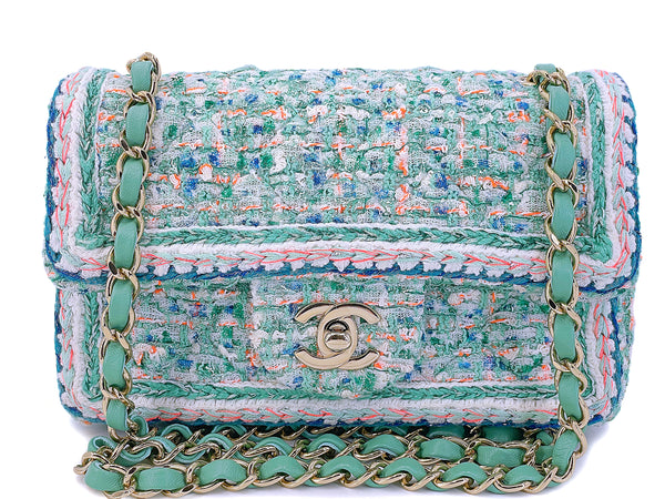 Chanel 2019 Pastel Green Pink Framed Tweed Rectangular Mini Flap Bag