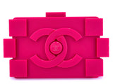 Chanel 2014 Fuchsia Pink Lego Brick Minaudière Clutch Bag SHW Plexiglass
