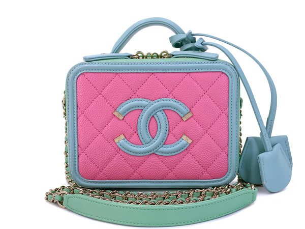 Chanel 2019 Pink/Green/Blue Caviar Filigree Vanity Case Bag