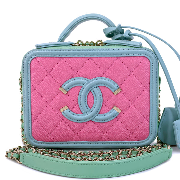 Chanel 2019 Pink/Green/Blue Caviar Filigree Vanity Case Bag