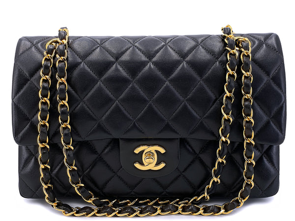 Vintage CHANEL Large CC Turnlock Classic Flap Black SHEARLING 