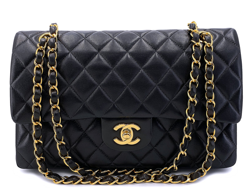 Chanel 1997 Vintage Black Medium Classic Double Flap Bag 24k GHW Lambskin