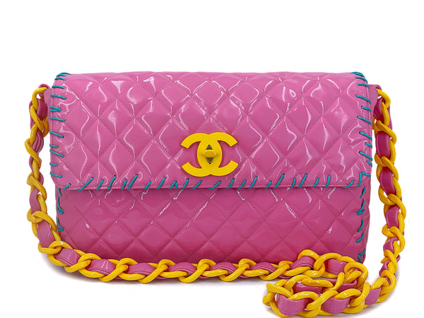 Chanel 1994 Spring Pink Patent Resin Chain Maxi Flap Bag