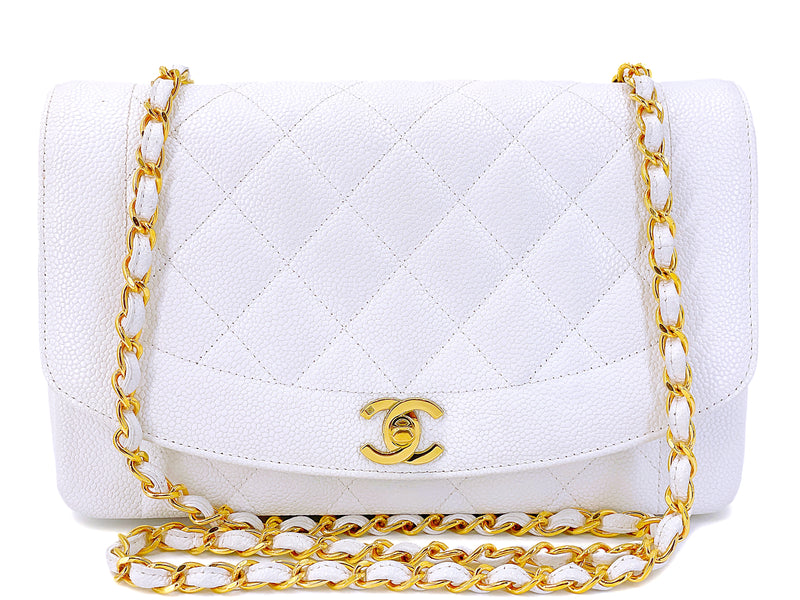 Chanel Vintage 1994 White Caviar Medium Diana Flap Bag 24k GHW
