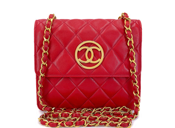 Chanel 1991 Vintage Red Encircled CC Mini Flap Bag 24k GHW