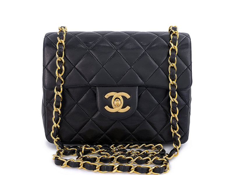 Chanel Vintage Black Square Mini Flap Bag 24k GHW Lambskin