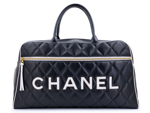 Chanel 1995 Vintage Black Letter Large Bowler Duffle Bag