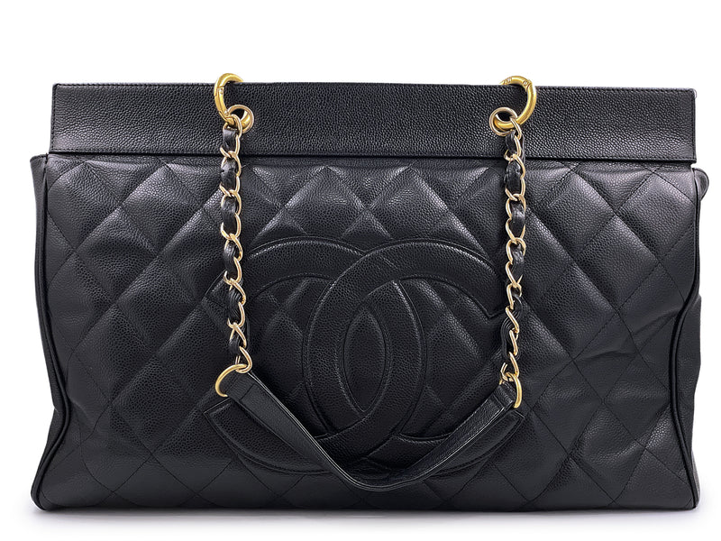 chanel black xl jumbo weekender overnighter travel tote bag Vintage Supermodel Quilted 24K Gold Chanel Vintage Quilted Lambskin XL