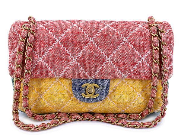 Chanel Color Block Quilted Jersey Rainbow Flap Bag GHW