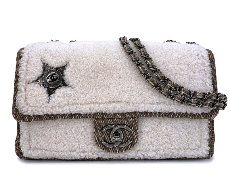 Chanel 2014 Paris Dallas Métiers d'Art Ivory Shearling Medium Flap Bag w Star