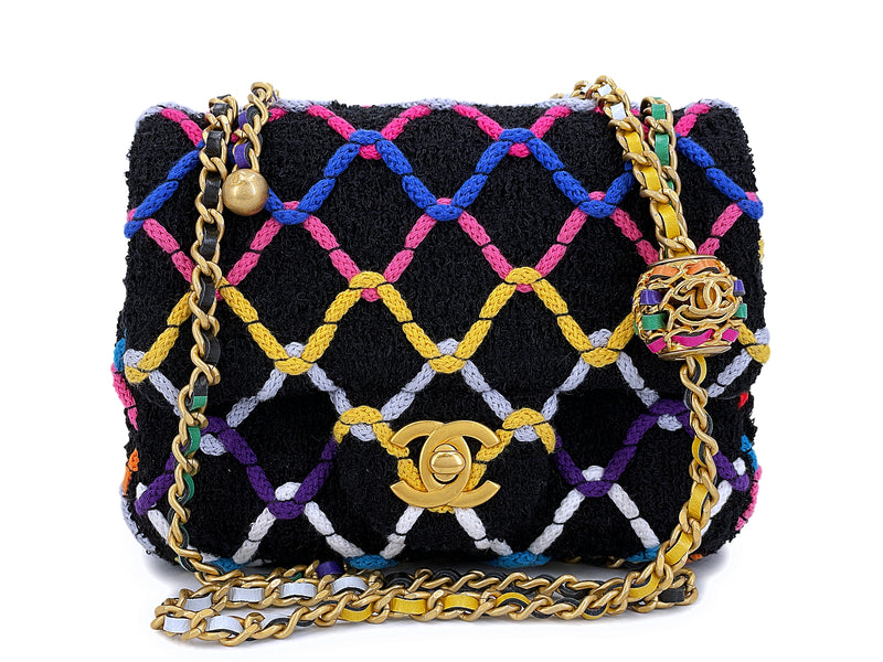 Chanel 2022 Rainbow Roped Square Mini Pearl Crush Flap Bag GHW