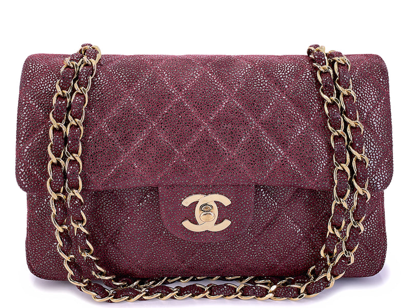 Chanel 2002 Vintage Burgundy Sueded Caviar Small Double Flap Bag 24k GHW