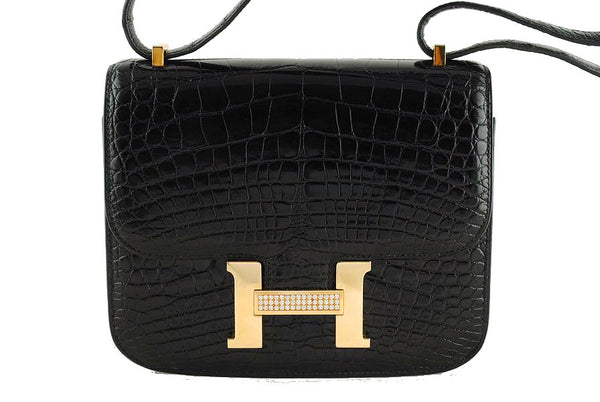 Hermes Black Crocodile Alligator Constance w/Diamonds Bag - Boutique Patina