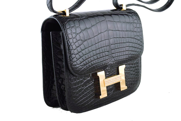 Hermes Black Crocodile Alligator Constance w/Diamonds Bag - Boutique Patina