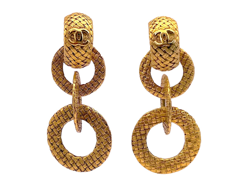 Chanel Vintage Woven Long Multi Hoop Door Knocker Earrings Collection 29