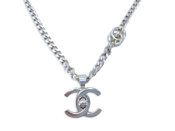Chanel 96P Vintage Long Turnlock Pendant Necklace Silver